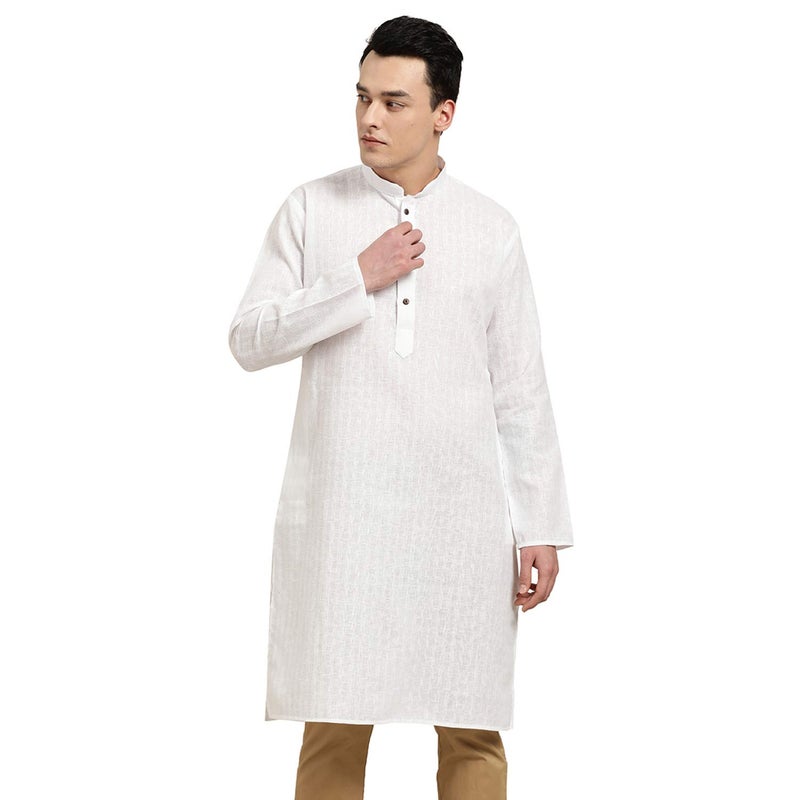 Sojanya (Since 1958 Men'S Cotton Linen White Checked Only Long Kurta, Size 36 - Image 1